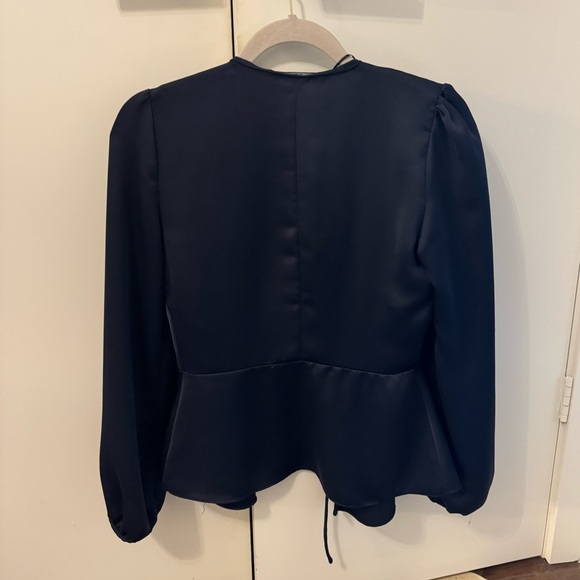 ZARA navy satin tie front blouse - Picture 2 of 3